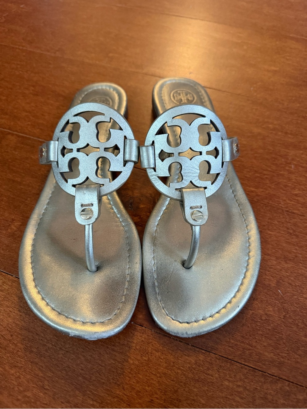 Tory Burch gold Logo Miller Thong Sandals size 8